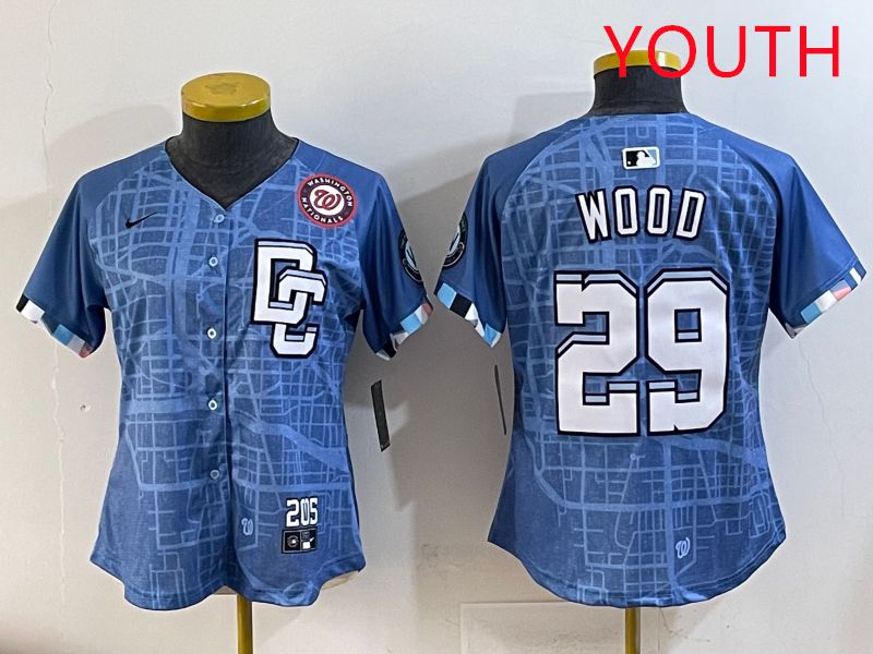 Youth Washington Nationals #29 Wood Blue Joint Name 2025 Nike MLB Jersey style 4